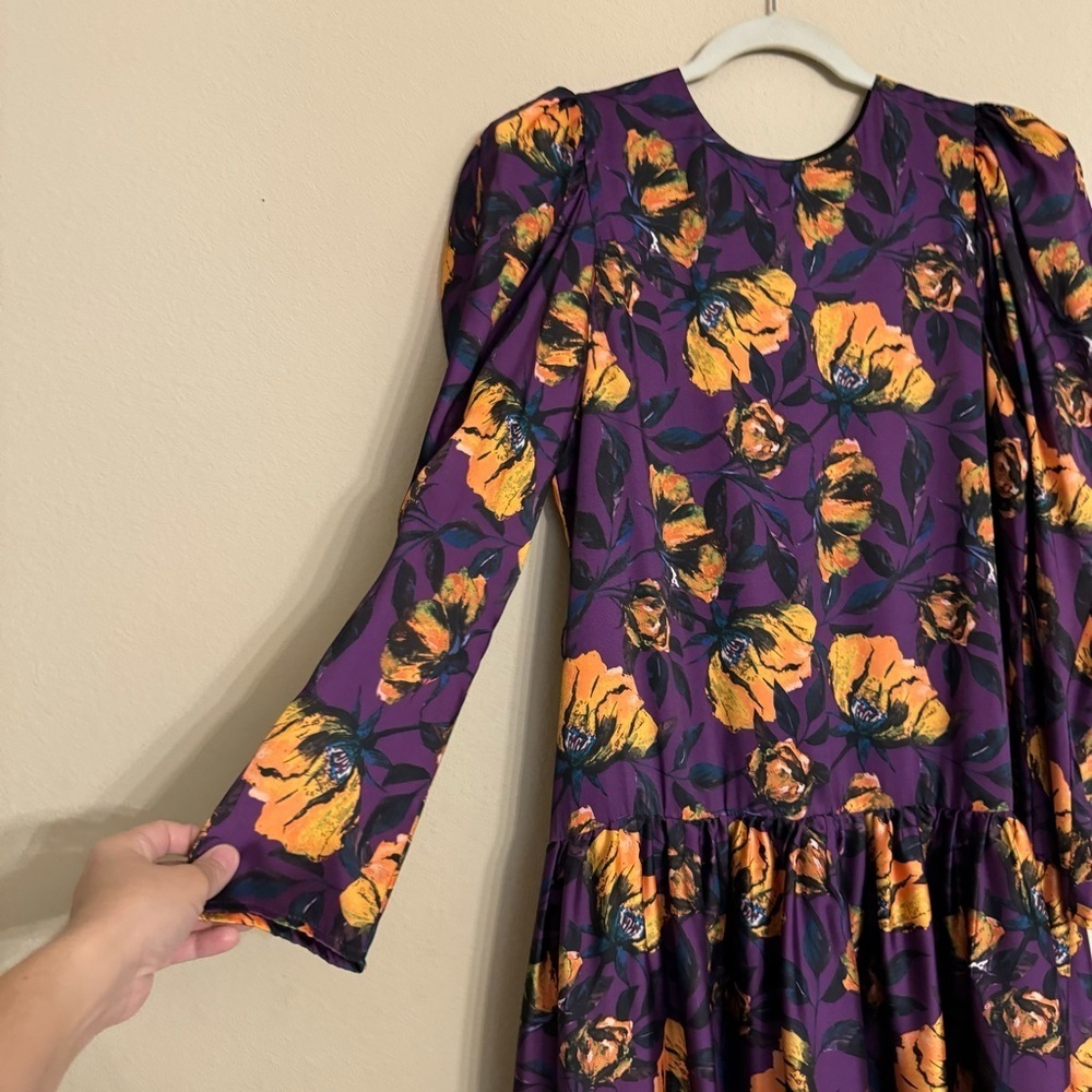 DELFI Collective Floral Dress Purple Floral Puff Sleeves Size Medium NEW $398 - Picture 6 of 16